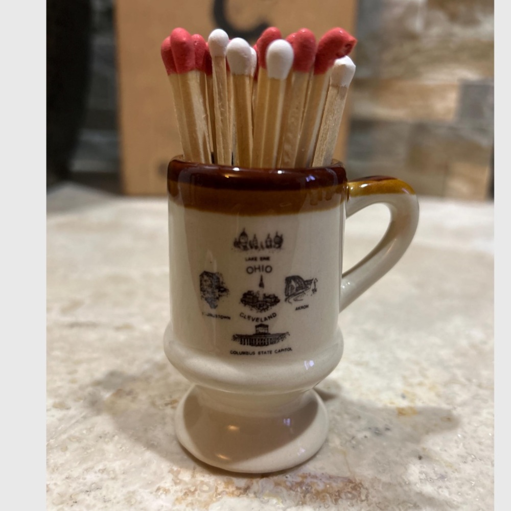 Vintage “Ohio” Stoneware Mini Mug Matchstick Holder Striker - Picture 1 of 7